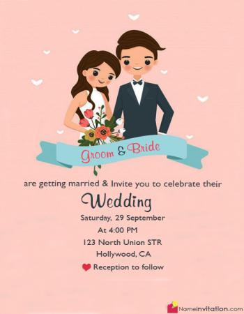 Cute Bride Groom Name Wedding Card Edit Online