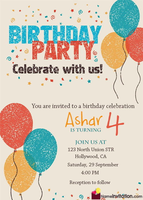 Balloons Birthday Invitation Card With Name Editing Balloons Birthday Invitation Card With Name Editing