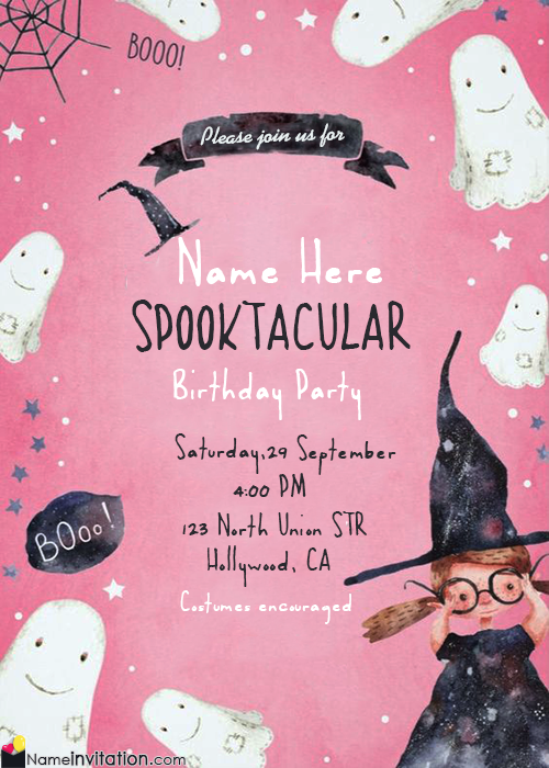 Cute Halloween Happy Birthday Invitation Card With Name Cute Halloween Happy Birthday Invitation Card With Name